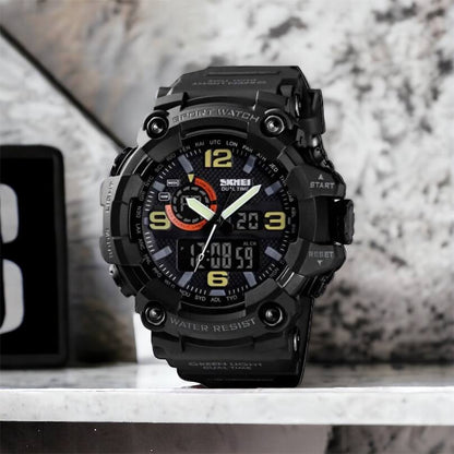 Часы наручные мужские SKMEI 1520BK BLACK, армейские часы противоударные. Цвет: черный