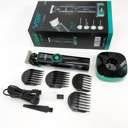 Универсальная машинка триммер для стрижки волос VGR V-671 аккумуляторный с набором насадок и LED дисплеем