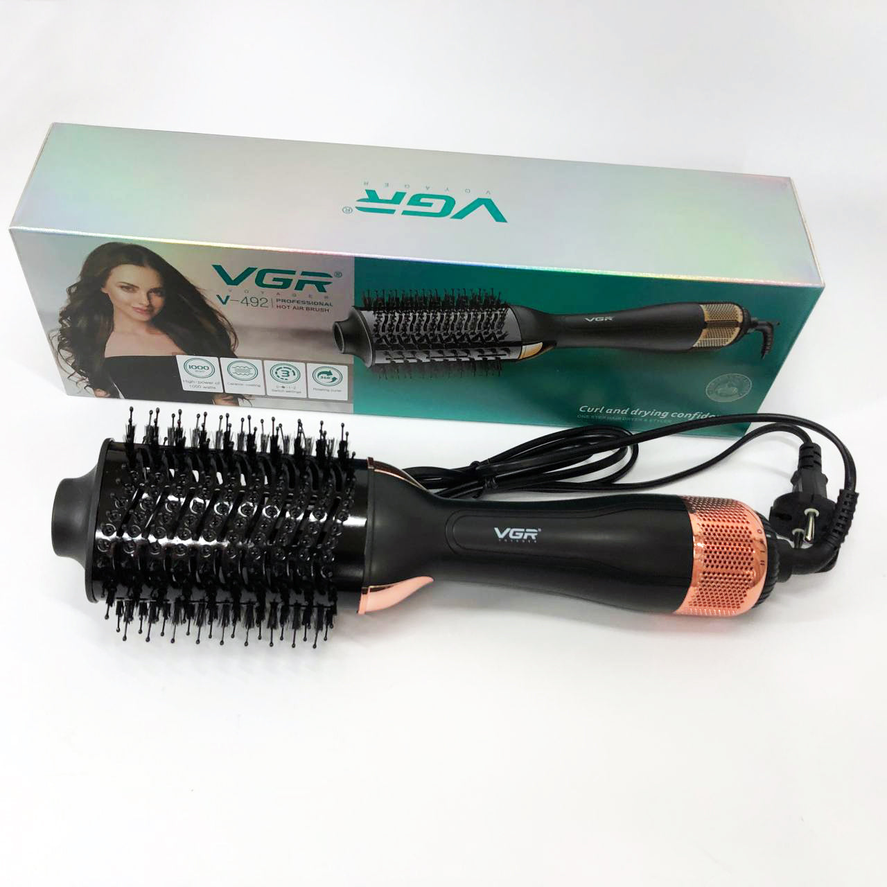 Фен-щетка волос VGR V-492 Профессиональный ионный выпрямитель,  Электрический фен для сушки волос