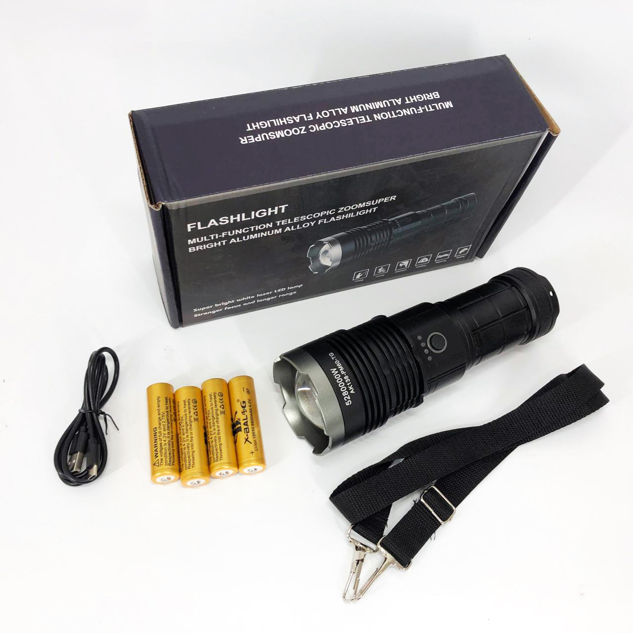 Ручной фонарь Police AK138 WHITE LASER LED PM60-TG с зарядкой USB, работающий от 4х18650 аккумуляторов