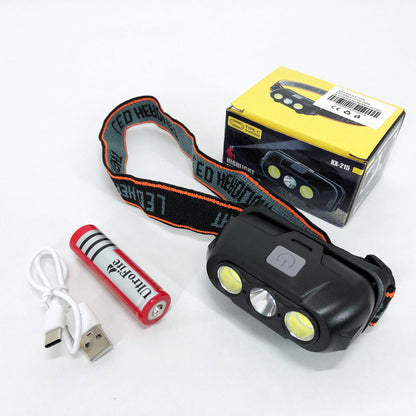 Фонарь налобный аккумуляторный KX-215-LED-2COB, Налобный светодиодный фонарь для ночных прогулок