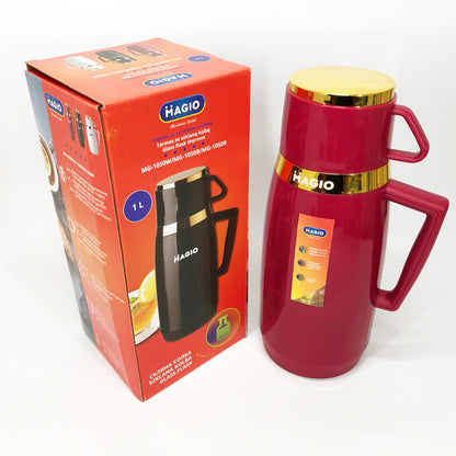 Термос Magio MG-1050R со стеклянной колбой, Термос для питьевой воды, Термос из нержавейки. Цвет: красный
