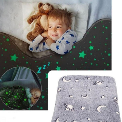 Светящийся в темноте плед плюшевое покрывало Blanket kids Magic Star 150х100 см флисовое одеяло. Цвет: серый