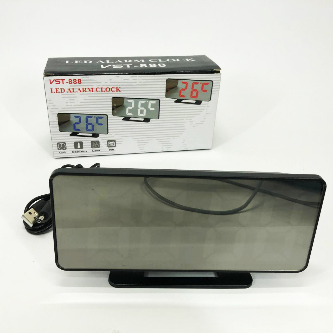 Часы настольные зеркальные VST-888Y-5 USB с синим циферблатом, Настольные часы с подсветкой