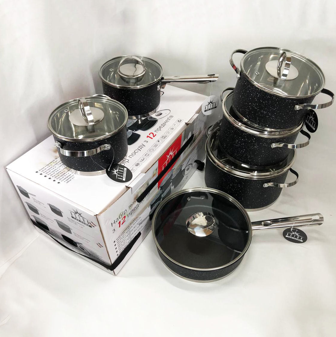 Набор посуды 12 предметов ASTRA A-2512, набор посуды для электрических плит, сборный набор кастрюль