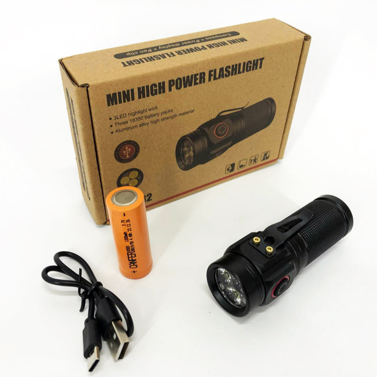 Фонарь PLD W5182-3XHP360, Ручной фонарик led, Водонепроницаемый фонар, Карманный фонарь с usb зарядкой