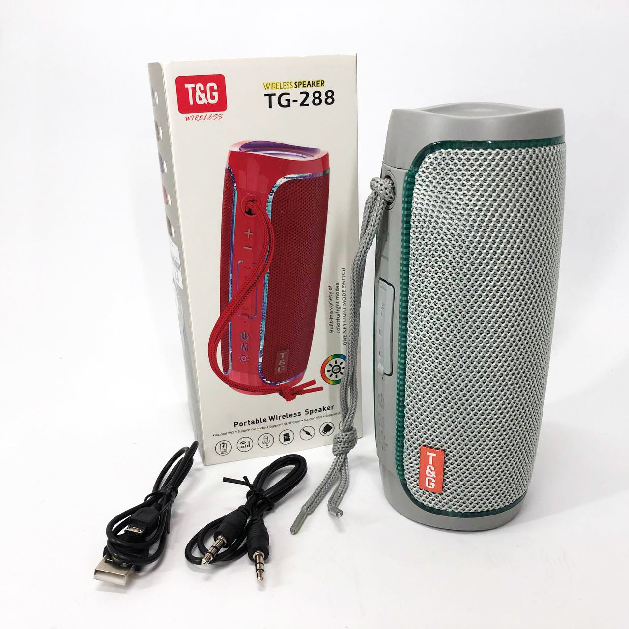 Портативная Bluetooth колонка с LED подсветкой TG288, аккумуляторная колонка для музыки. Цвет: серый