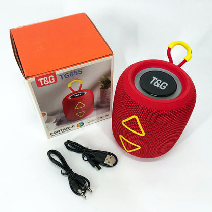 Портативная колонка TG655 5W с RGB подсветкой и ремешком, беспроводная колонка мощная. Цвет: красный