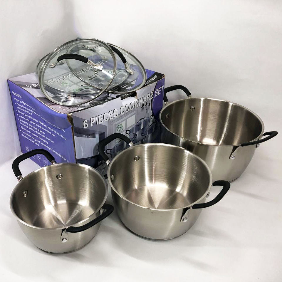 Набор кастрюль 6 предметов LB-1891 из нержавеющей стали со стеклянной крышкой, наборы кастрюль