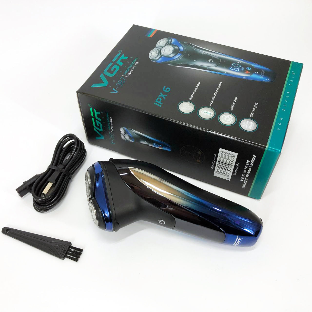 Электробритва VGR V-387 для мужчин, роторная для влажного и сухого бритья, Беспроводная электробритва