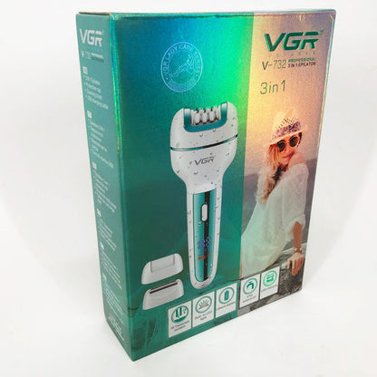 Женский беспроводной эпилятор 3в1 VGR V-732 для ног и зоны бикини с подсветкой и дисплеем. Цвет: зеленый