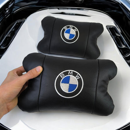 Авто подушки 2 шт — набор BMW из натуральной кожи, на подголовник в машину, Автомобильная подушка БМВ