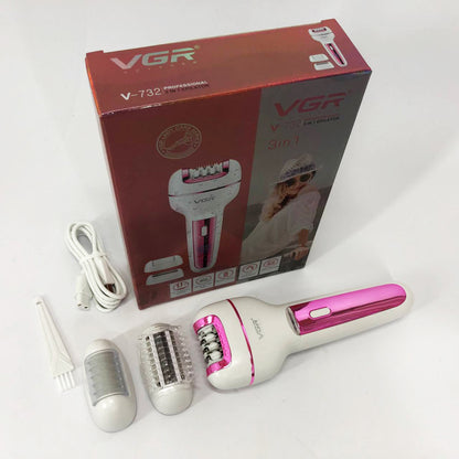 Женский беспроводной эпилятор 3в1 VGR V-732 для ног и зоны бикини с подсветкой и дисплеем. Цвет: розовый