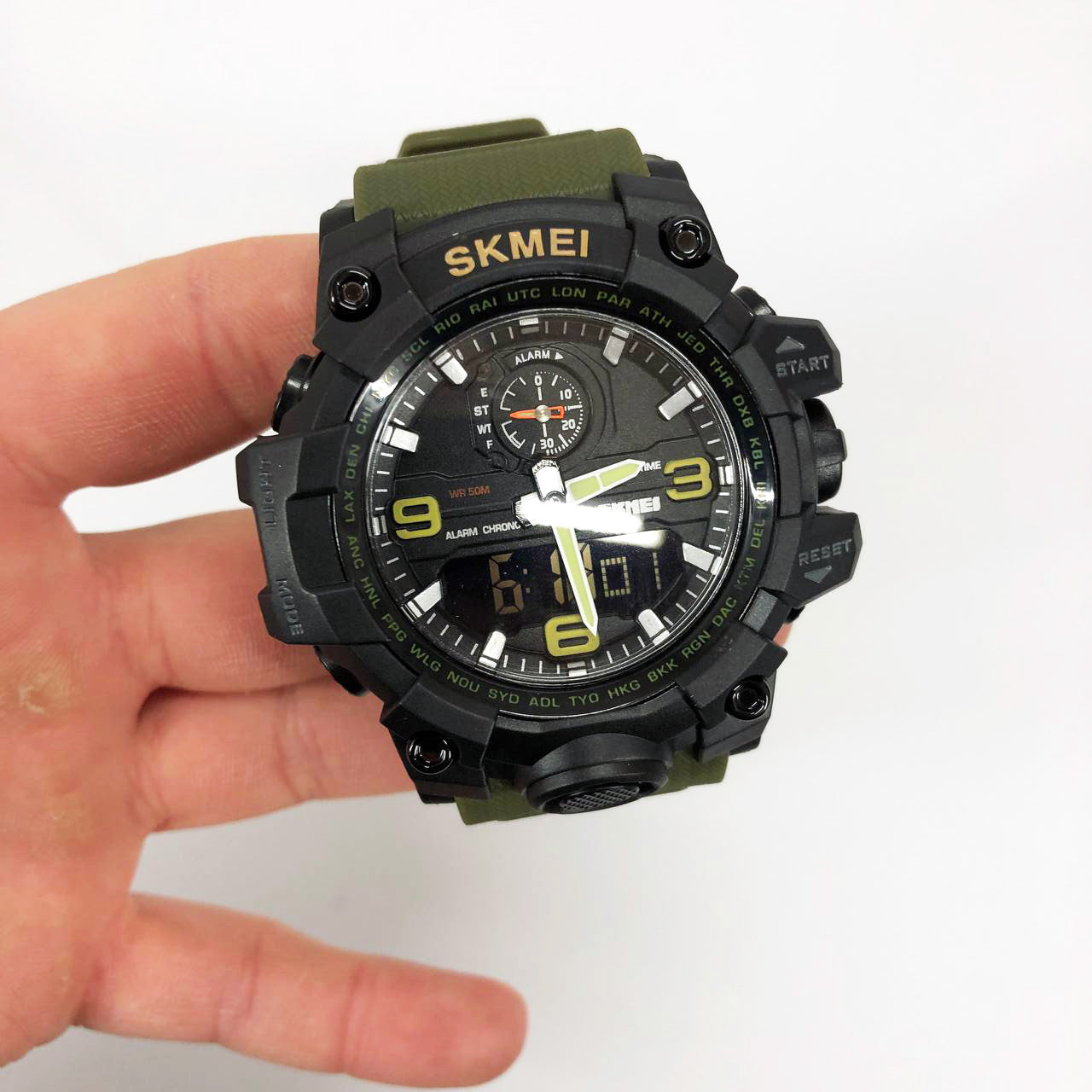 Часы наручные мужские SKMEI 1586AG ARMY GREEN, мужские армейские водостойкие тактические. Цвет: зеленый