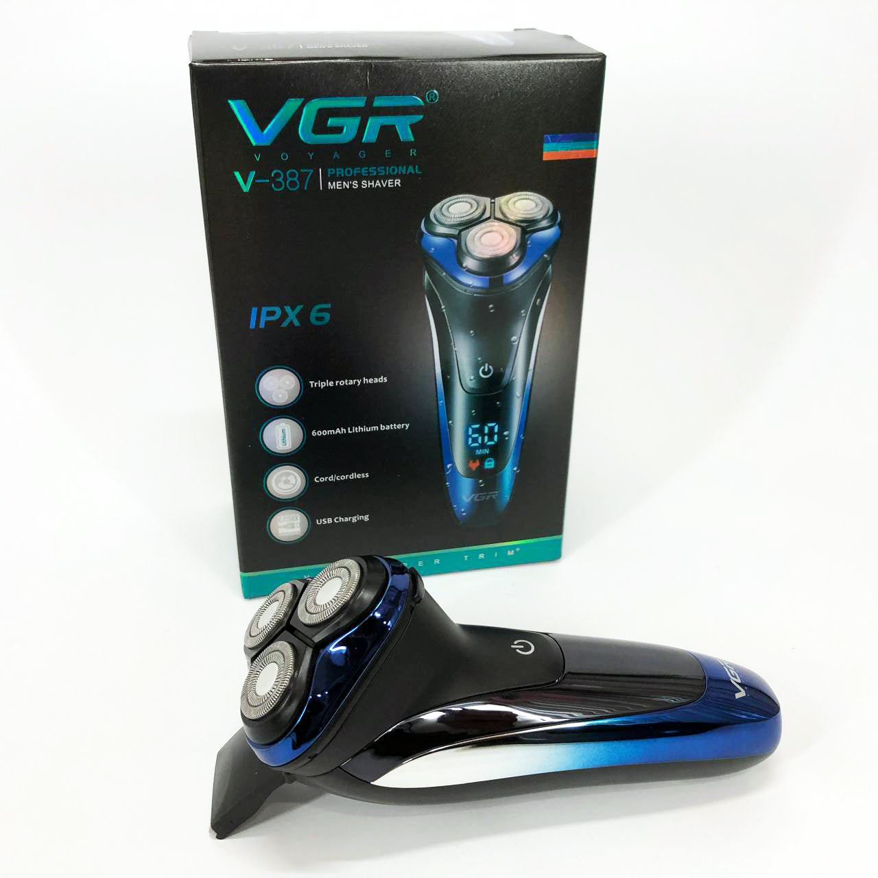 Электробритва VGR V-387 для мужчин, роторная для влажного и сухого бритья, Беспроводная электробритва