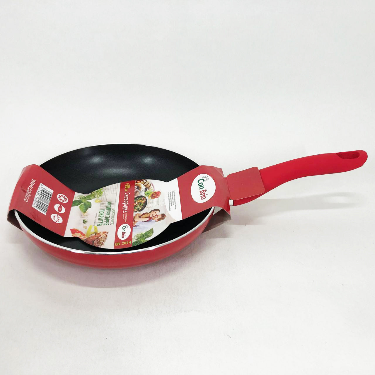Сковорода Con Brio CB-2014 с антипригарным покрытием Pfluon 20 см, качественная сковорода. Цвет: красный