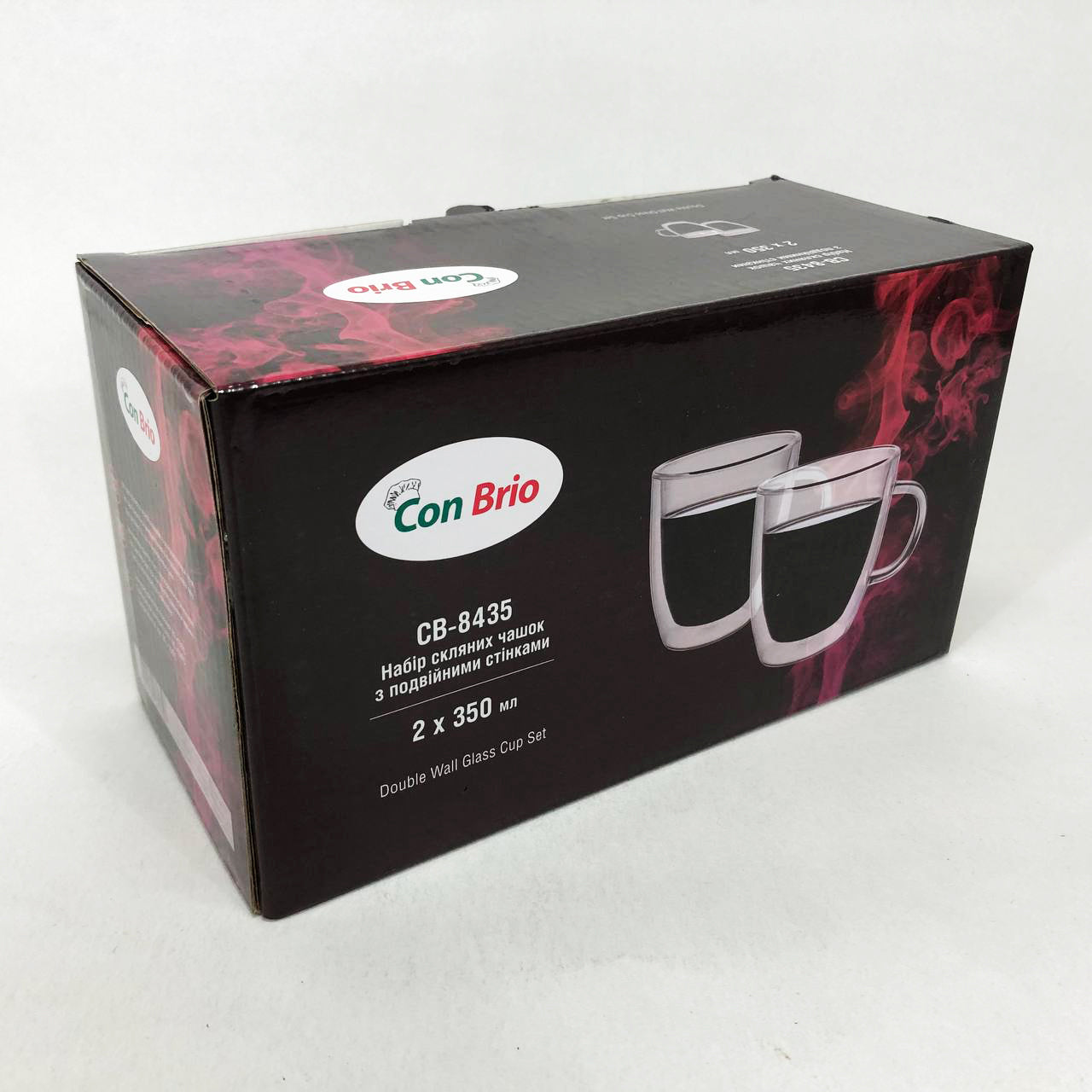 Набір скляних чашок із подвійними стінками з вушками Con Brio СВ-8435-2, 2шт, 350мл, з подвійним дном