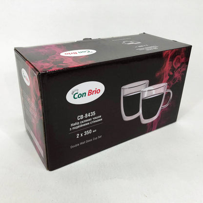 Набір скляних чашок із подвійними стінками з вушками Con Brio СВ-8435-2, 2шт, 350мл, з подвійним дном