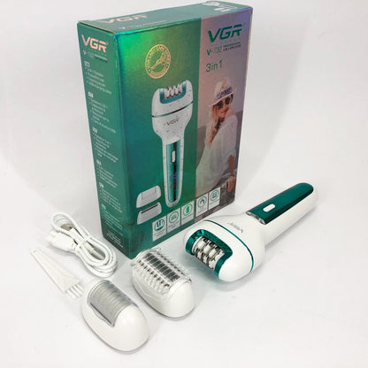 Женский беспроводной эпилятор 3в1 VGR V-732 для ног и зоны бикини с подсветкой и дисплеем. Цвет: зеленый