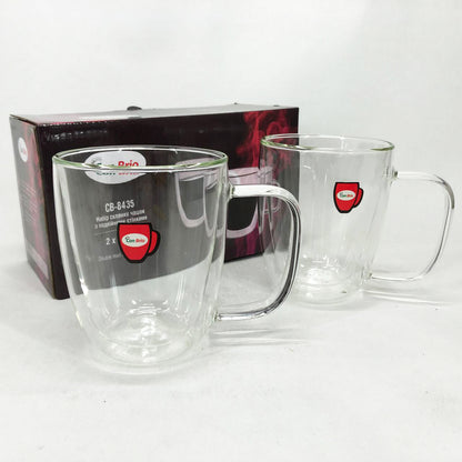 Набір скляних чашок із подвійними стінками з вушками Con Brio СВ-8435-2, 2шт, 350мл, з подвійним дном