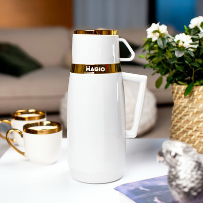 Термос Magio MG-1050W со стеклянной колбой, Хороший небольшой термос, для питьевой воды. Цвет: белый