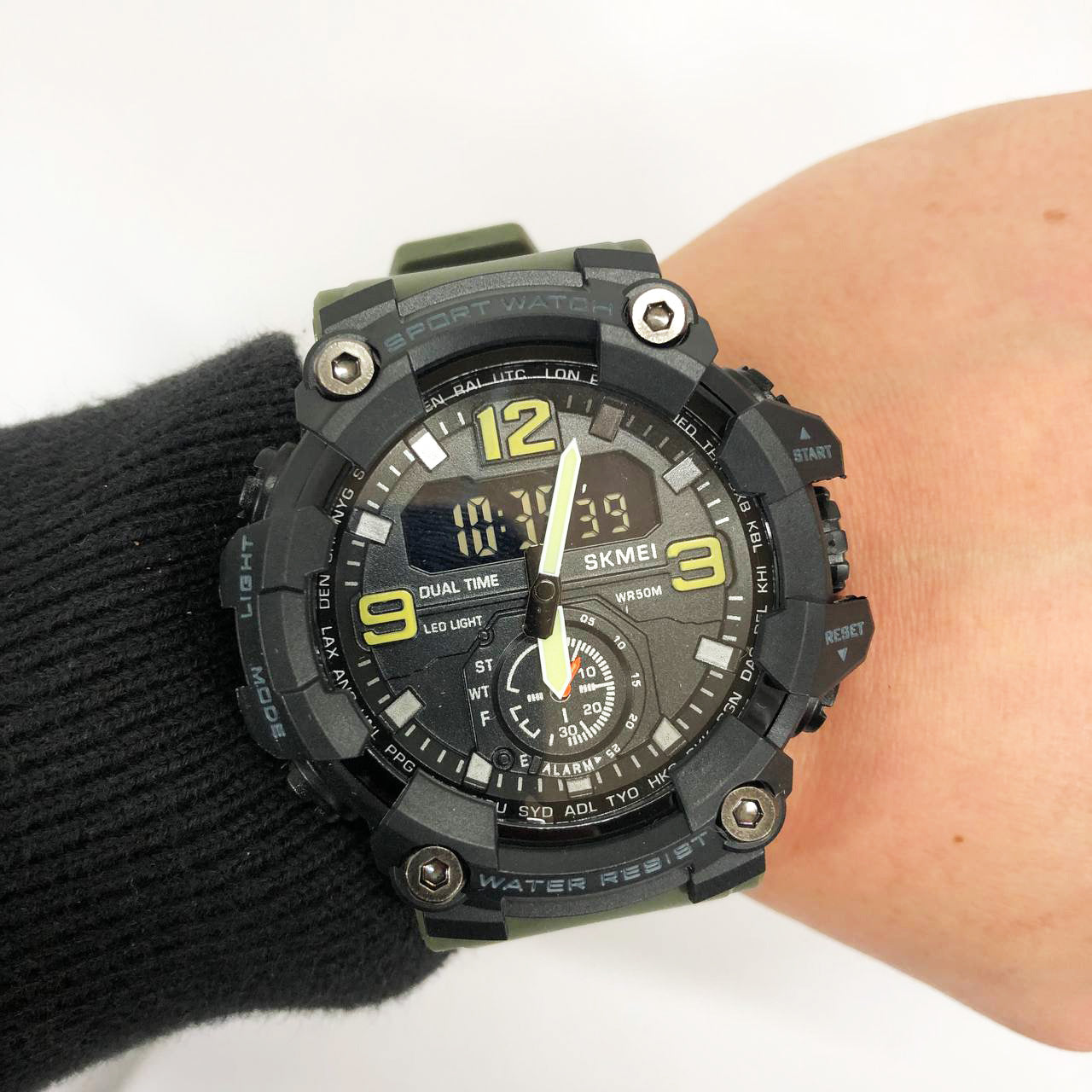 Часы наручные мужские SKMEI 1965AG ARMY GREEN, Часы армейские оригинал, Часы спортивные. Цвет: зеленый