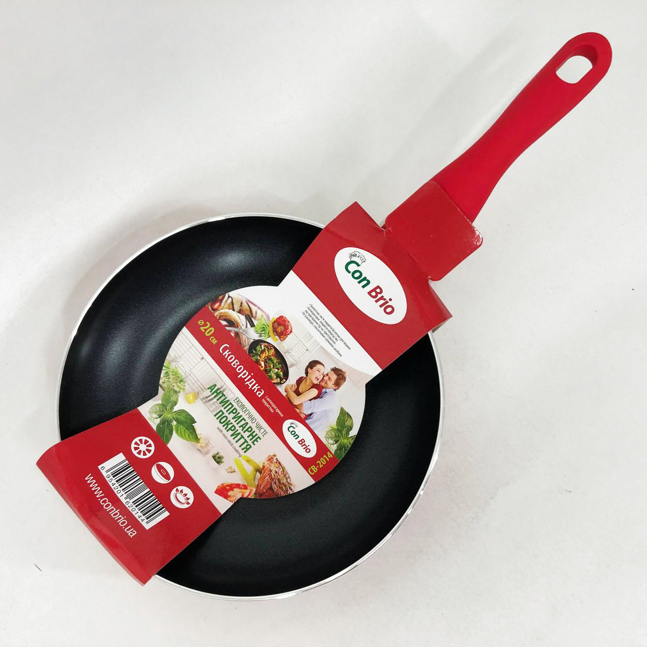 Сковорода Con Brio CB-2014 с антипригарным покрытием Pfluon 20 см, качественная сковорода. Цвет: красный