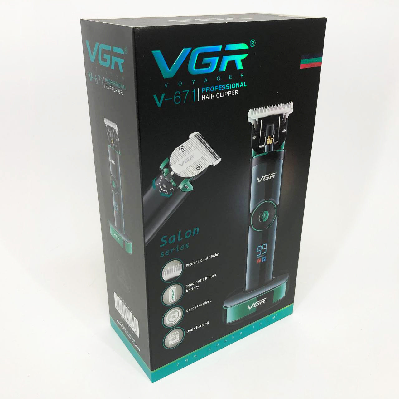 Универсальная машинка триммер для стрижки волос VGR V-671 аккумуляторный с набором насадок и LED дисплеем