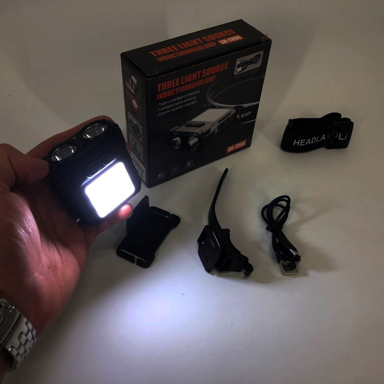 Фонарь налобный SH-T808-2XPE-20SMD-white/red с датчиком движения, мощный налобный фонарь для рыбалки