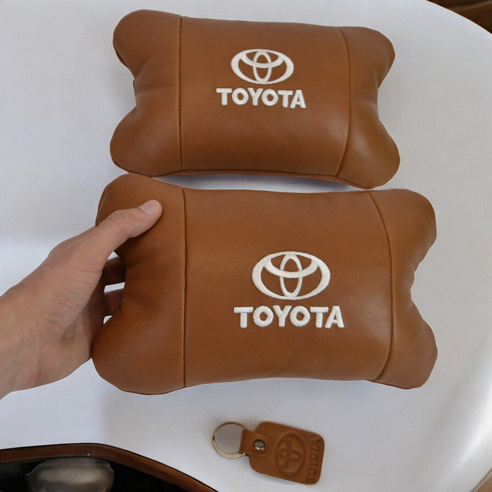Набор кожаных подушек 2шт на подголовник Toyota. Комфортные ортопедические подушки, Toyota