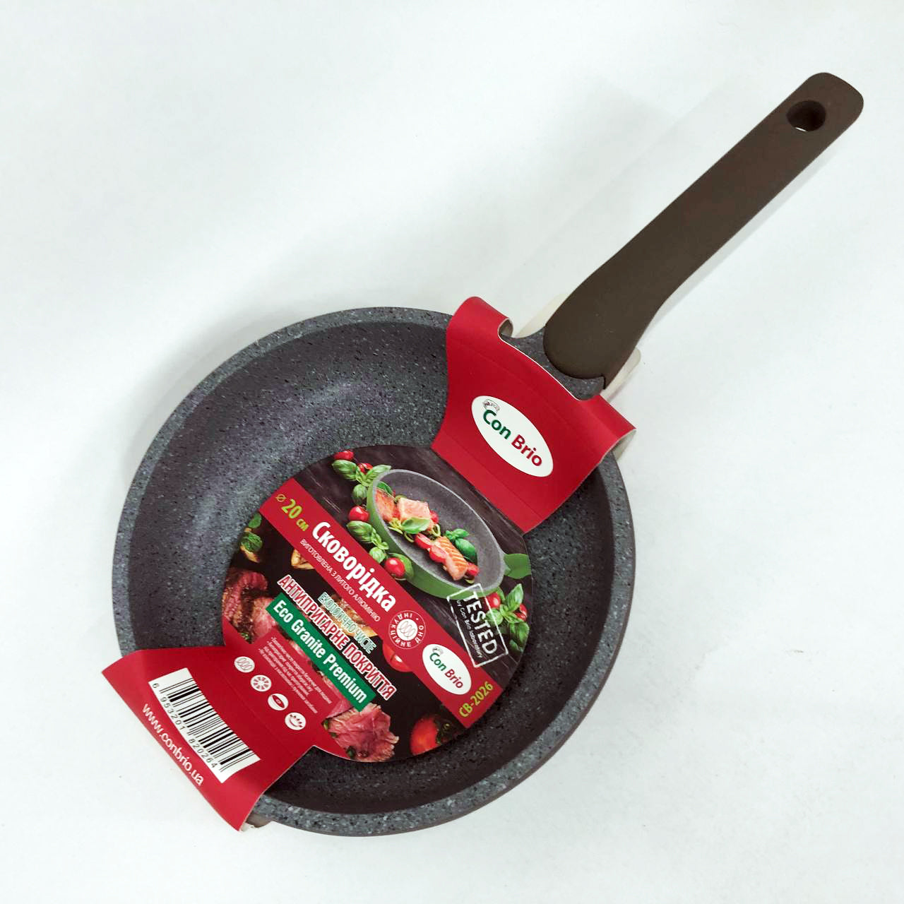 Сковорода Con Brio CB-2026 Eco Granite Premium 20 см, Сковорода для дома качественная. Цвет: серый
