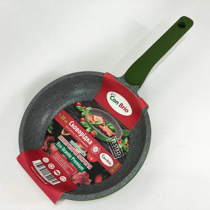 Сковорода Con Brio CB-2026 Eco Granite Premium 20 см, сковорода качественная на плиту. Цвет: зеленый