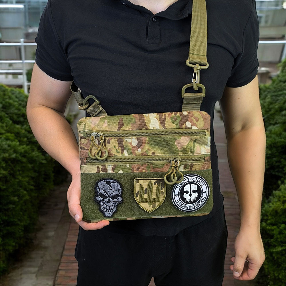 Сумка-кобура наплечна мультикам з липучкою для шевронів, тактична сумка чоловіча з кордури
