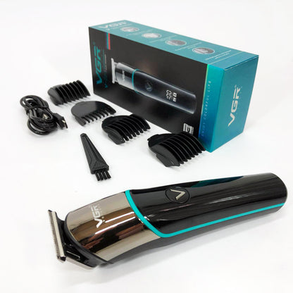 Профессиональная машинка для стрижки волос триммер VGR V-291 с насадками, электробритва. Цвет: зеленый
