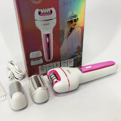 Женский беспроводной эпилятор 3в1 VGR V-732 для ног и зоны бикини с подсветкой и дисплеем. Цвет: розовый