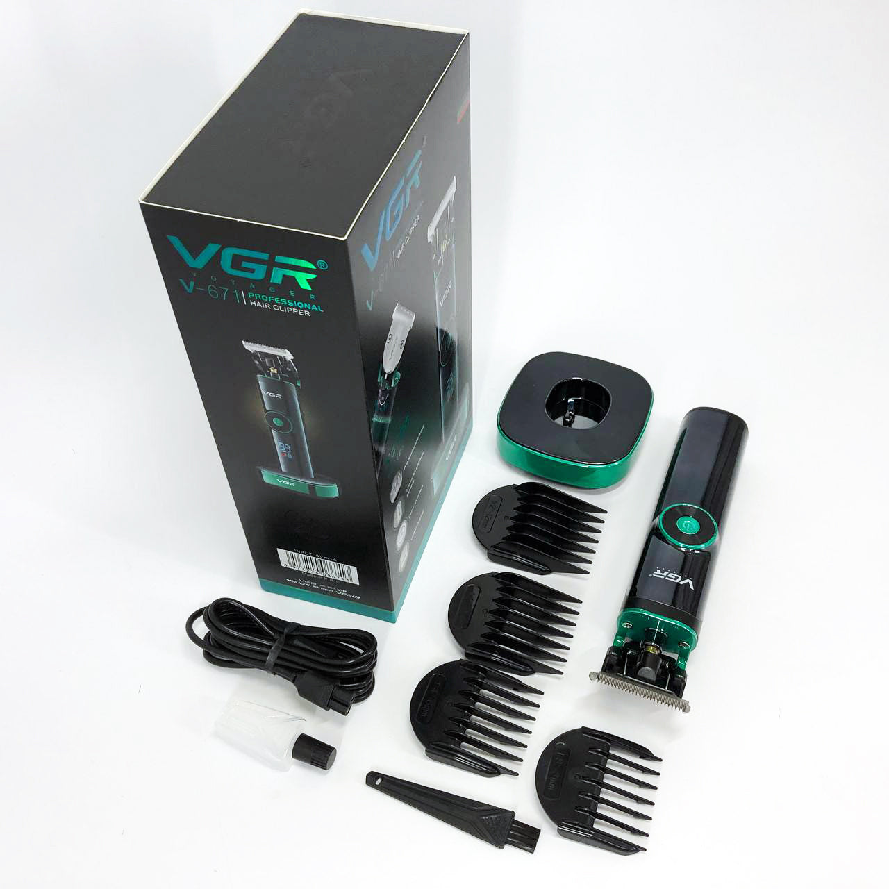 Универсальная машинка триммер для стрижки волос VGR V-671 аккумуляторный с набором насадок и LED дисплеем
