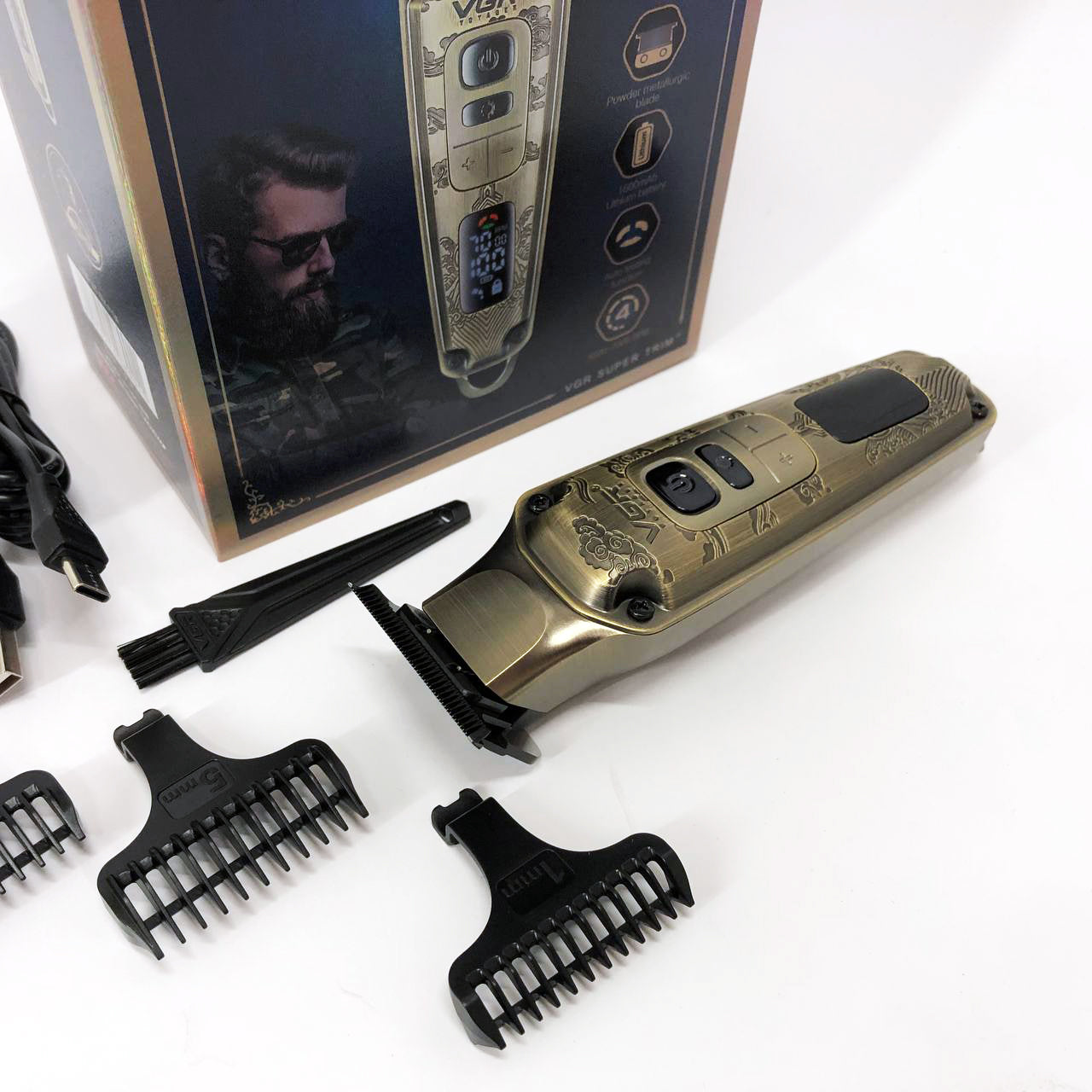 Профессиональная машинка для стрижки волос триммер VGR V-901 с насадками, профессиональная электробритва