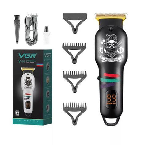 Машинка для стрижки волос и бороды профессиональная VGR V-699 с насадками и LED дисплеем. Цвет: черный