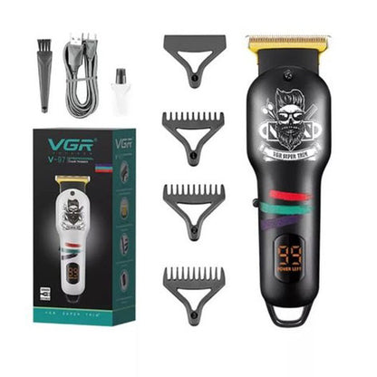 Машинка для стрижки волос и бороды профессиональная VGR V-699 с насадками и LED дисплеем. Цвет: черный