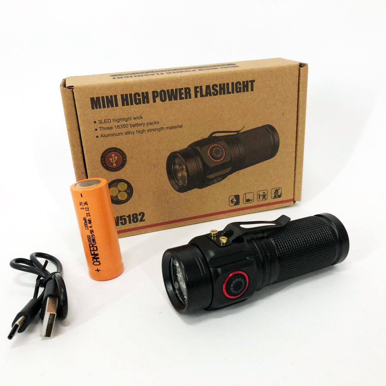 Фонарь PLD W5182-3XHP360, Ручной фонарик led, Водонепроницаемый фонар, Карманный фонарь с usb зарядкой