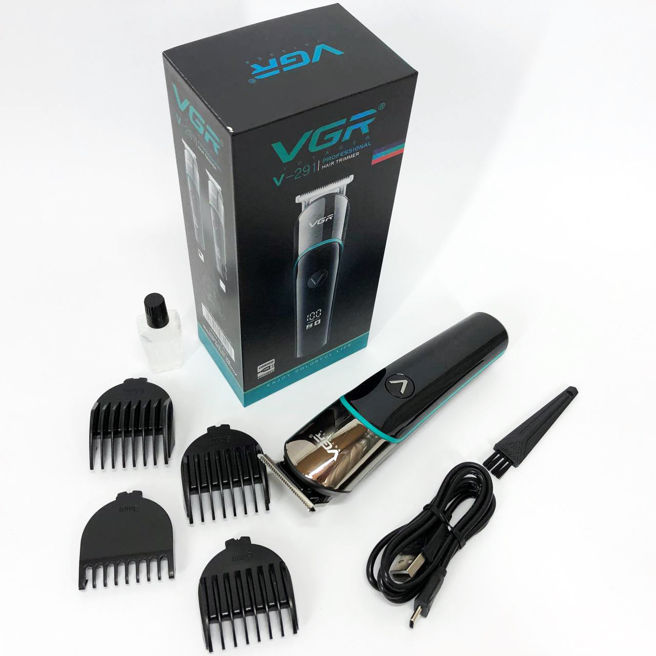Профессиональная машинка для стрижки волос триммер VGR V-291 с насадками, электробритва. Цвет: зеленый