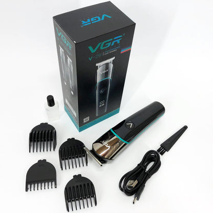 Профессиональная машинка для стрижки волос триммер VGR V-291 с насадками, электробритва. Цвет: зеленый