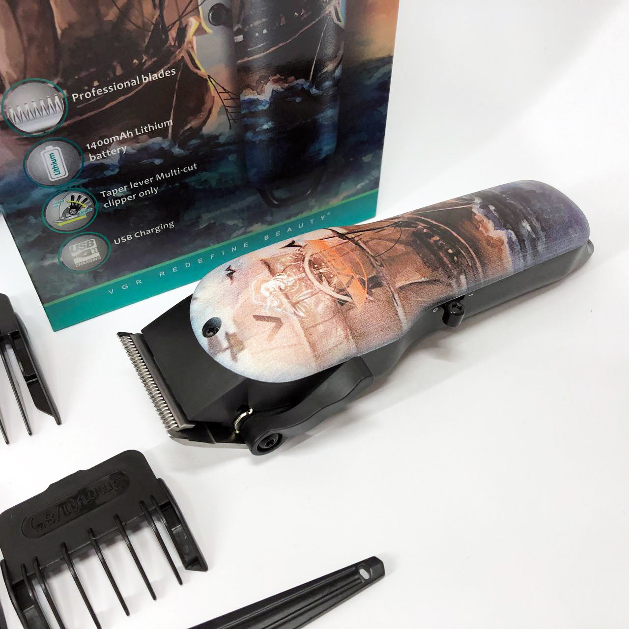 Аккумуляторная машинка для стрижки VGR V-690 от USB Нержавеющая сталь, подстригательная машинка