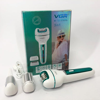 Женский беспроводной эпилятор 3в1 VGR V-732 для ног и зоны бикини с подсветкой и дисплеем. Цвет: зеленый