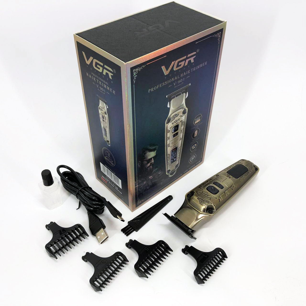 Профессиональная машинка для стрижки волос триммер VGR V-901 с насадками, профессиональная электробритва