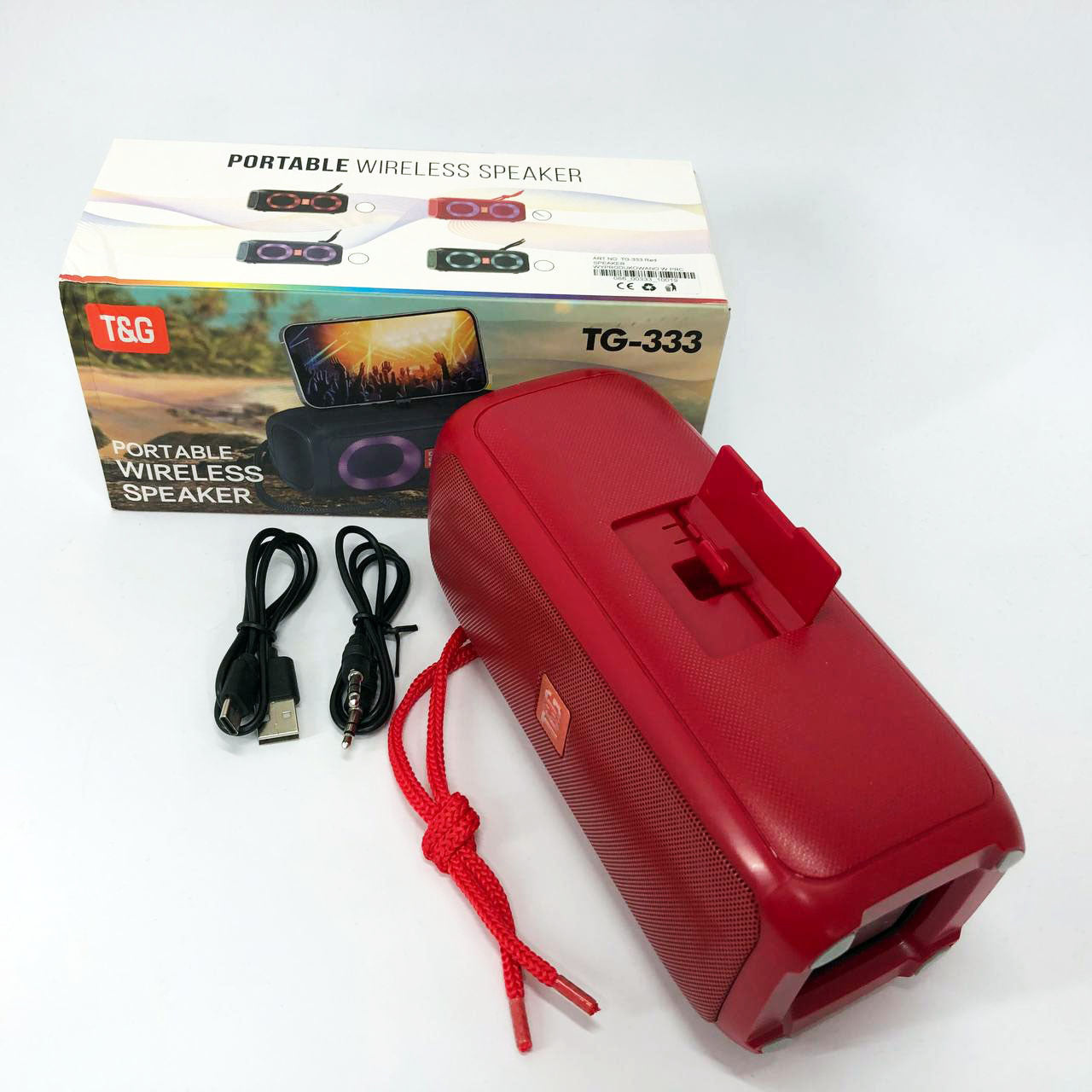 Портативная колонка TG333 2x5W с RGB подсветкой, беспроводная колонка портативная мощная. Цвет: красный