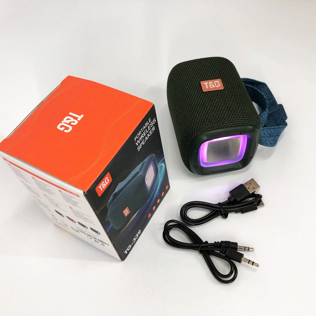 Портативная Bluetooth колонка TG339 5W с RGB подсветкой, аккумуляторная колонка для музыки. Цвет: зеленый