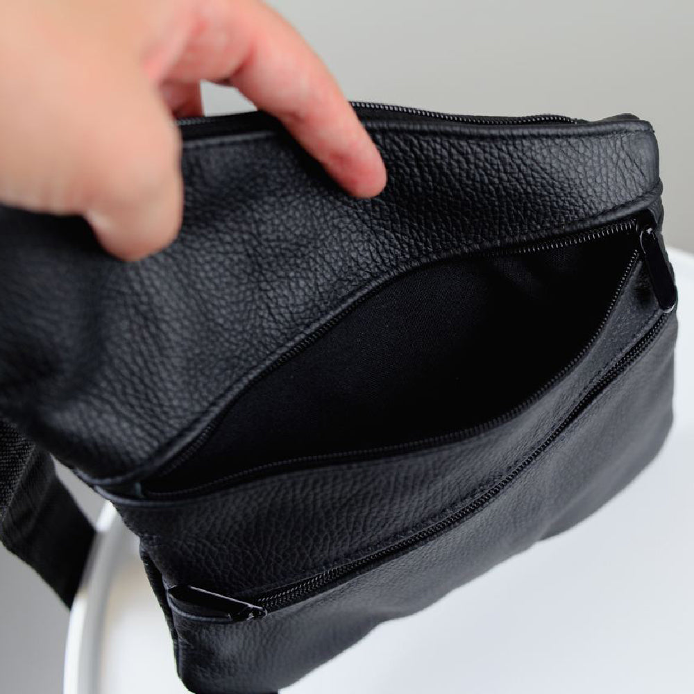 Сумка мужская на 3 карманах, из натуральной кожи, слинг нагрудный черный, мужская сумка кроссбоди