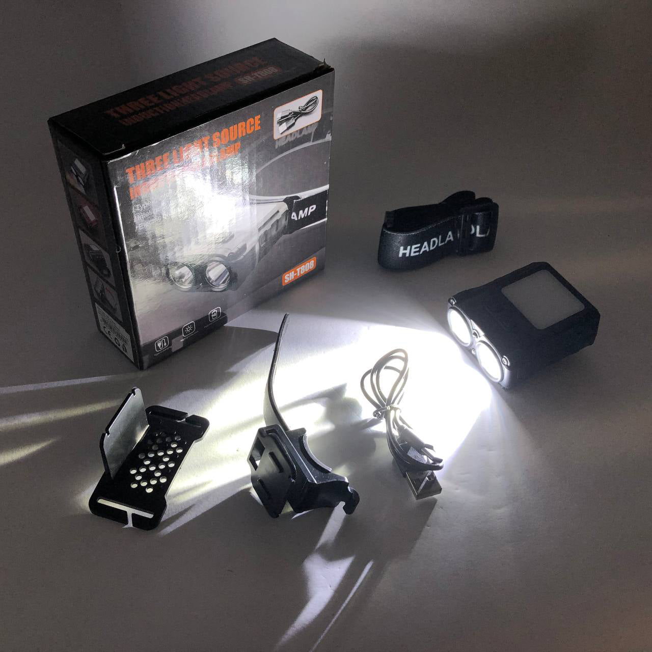 Фонарь налобный SH-T808-2XPE-20SMD-white/red с датчиком движения, мощный налобный фонарь для рыбалки