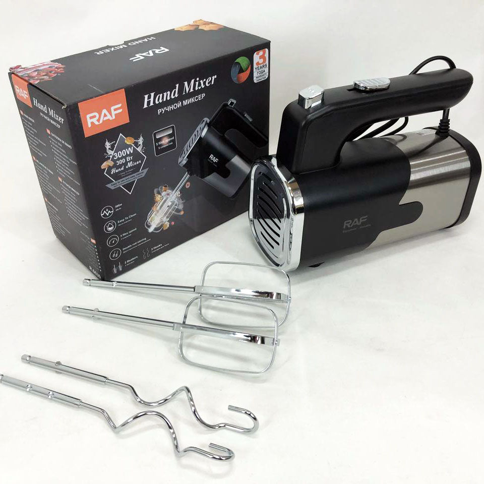 Миксер ручной на кухню RAF R-6630 5 скоростей 2 насадки 300 W, двухвенчиковый миксер, миксер для взбивания